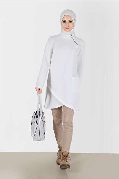 Alvina ASYMMETRIC CUT SELF PATTERNED ZIPPER DETAIL TUNIC 42352