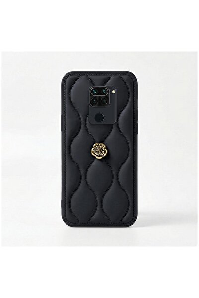 Pro Aksesuar Xiaomi Redmi Note 9 Uyumlu Kılıf Çiçekli Dalgalı Deri Kılıf Siyah