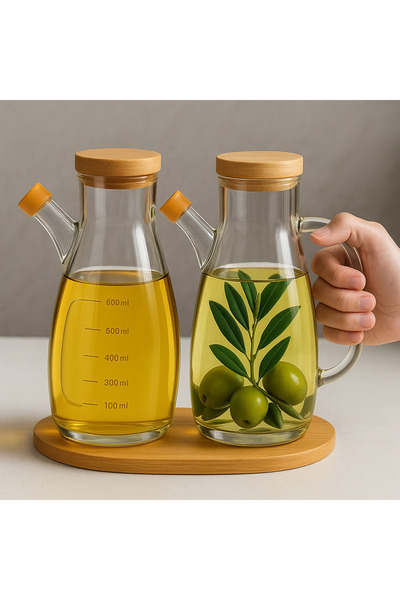 Vivien Home Bambu Kapaklı Vakumlu Borosilikat 3'lü Set Cam Yağlık Sirkelik Ba...