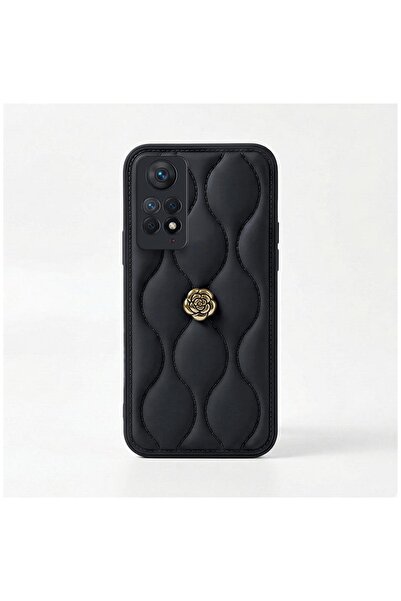Zebana Xiaomi Redmi Note 11 Pro Uyumlu Kılıf Camellia Deri Kılıf Siyah