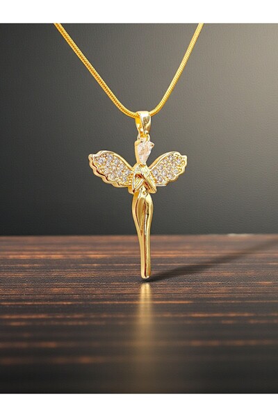 Stella Fortis Gold Necklace with Winged Female Figure – Zircon Stone, Elegant...