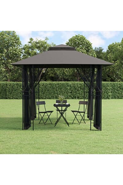 vidaxl شرفة مع جدران جانبية من الفحم 300x300x270 سم فولاذ