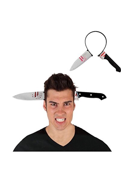 Pandoli Partidolu Halloween Şaka Kafaya Geçen Kanlı Bıçak Taç Plastik