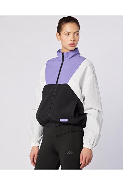 Kappa Andyse Kadın Siyah-Beyaz-Mor Comfort Fit Yağmurluk