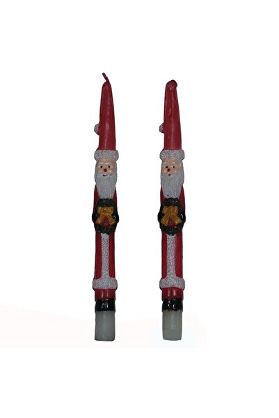 partidolu Yılbaşı Noel Baba Figürlü 25 cm Kırmızı Renk 2 Adet Şamdan Mumu