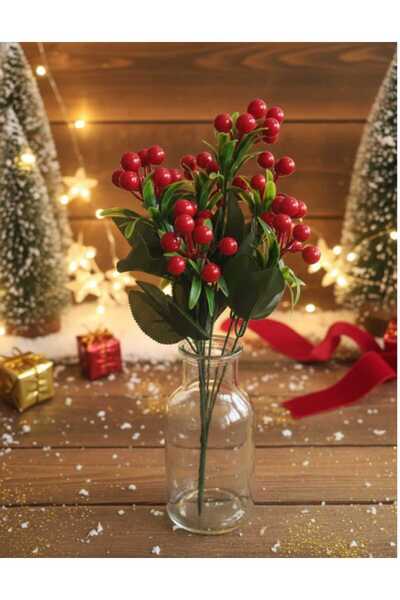 ENRUFLORA Yapay Kırmızı 7 Dallı İri Taneli Kokina Ev Dekor Aranjman Yılbaşı Ö...