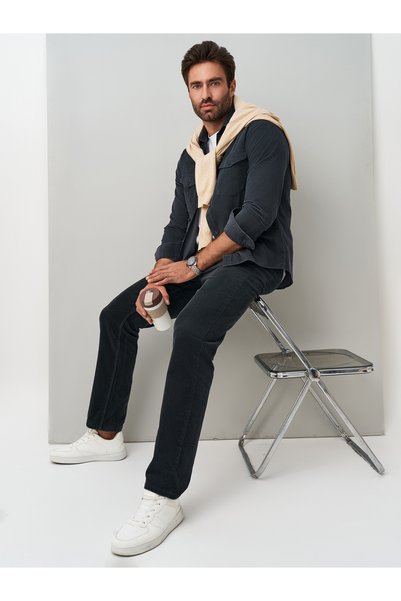 muzzo jeans Cotton Gray Velvet Regular Fit Trousers