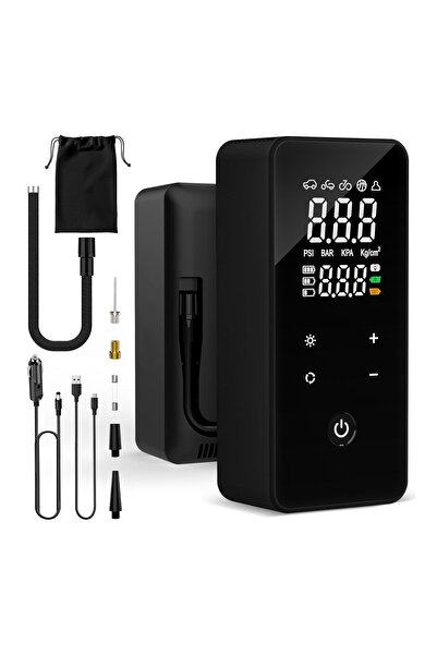 Whirtz 150 PSI Taşınabilir Şarjlı Hava Pompası – Dijital Ekranlı, Led Işıklı, 6000 mAh Batarya, Powerbank