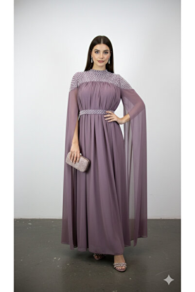 CAREZZA Magnolia - Rochie de seară cu mâneci pelerina din piatră perlată