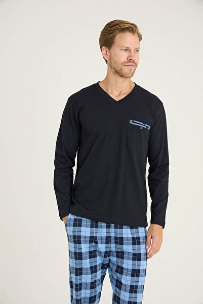 KLY 100% Cotton New Season Men's Luxury Design V-Neck Pajama Set