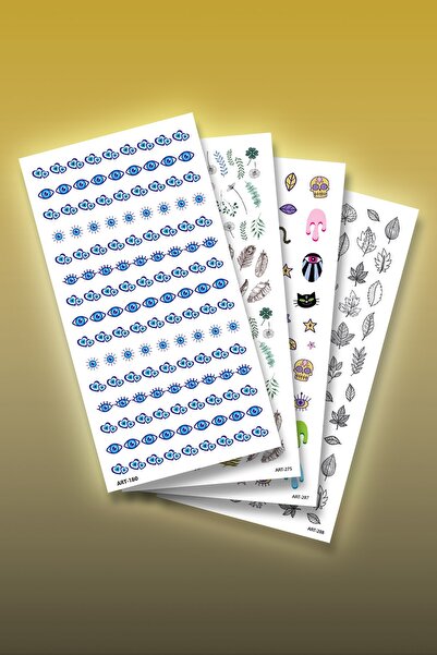 Artikel 4'lü Tırnak Dövmesi Seti, Tırnak Sticker Seti, Nail Art, Tattoo