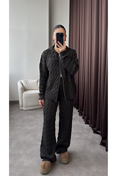 YOUR NAME Σετ πλεκτών προϊόντων με διπλό φερμουάρ με κουκούλα