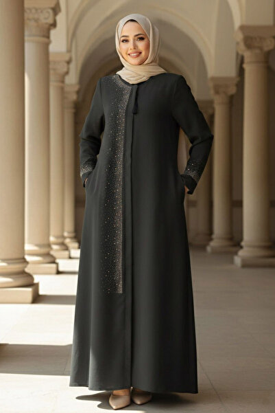 Neva Style Σκούρος Πετρόλ Πράσινος Αμπάγια με Λεπτομέρειες από Χάντρες - 26331KPY