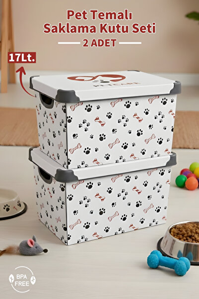 Nandy Home 2'li Pet Temalı Çok Amaçlı Saklama Kutusu Seti 17Lt.