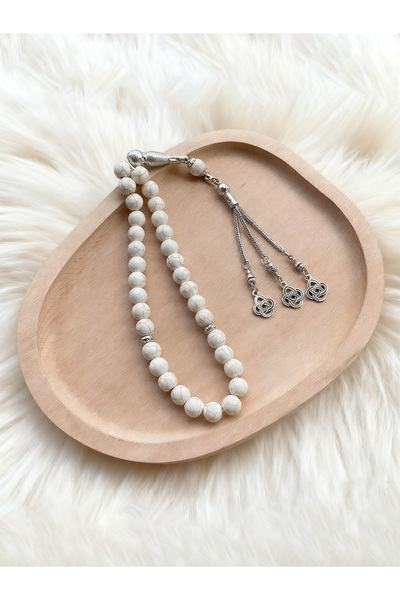 NO BRAND 33 سبحة صلاة من الفيروز الأبيض الطبيعي/10 مم