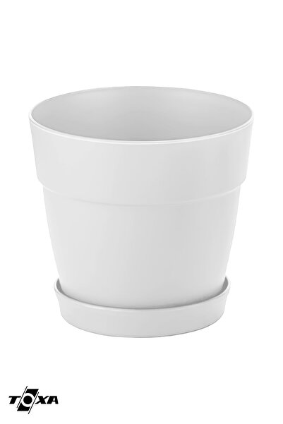 ToXA Mini 9cm 0.4 Litre Beyaz Mono Saksı Dekoratif Tabaklı Mat Çiçek Kaktüs S...