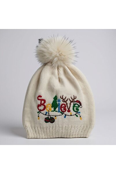 OnMyHead Біла вишита новорічна шапка