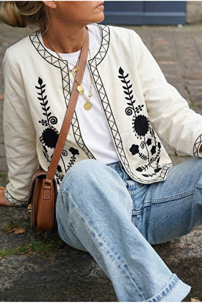 FEMELLE Women's White Embroidered Cotton Jacket