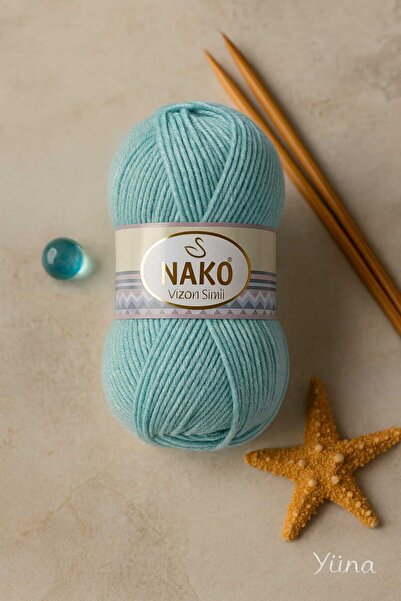 NAKO Vizon Simli Kışlık Kazak Atkı Bere Orta Kalınlıkta Örgü İpi 10482 Turkuaz