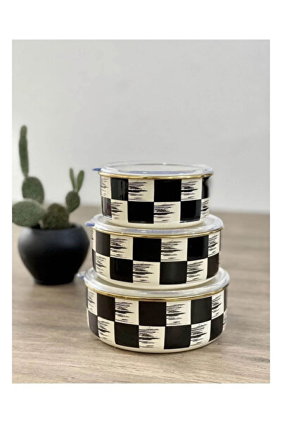 ACAR Qualita-King Enamel Checkerboard Decor 3-Piece Storage Container Xap-210517