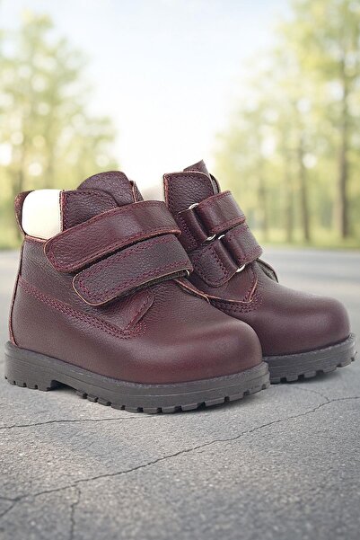 Rakerplus Neson Genuine Leather Claret Red Fur Velcro Baby Boots