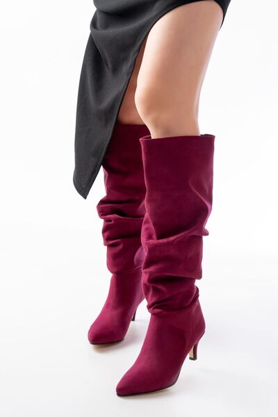 Zerenyus Zri̇n-2001 Burgundy Suede Thin Heeled Bellows Premium Women's Boots