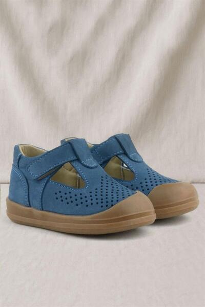 Rakerplus صندل أطفال تشريحي من الجلد الطبيعي باللون الأزرق الداكن