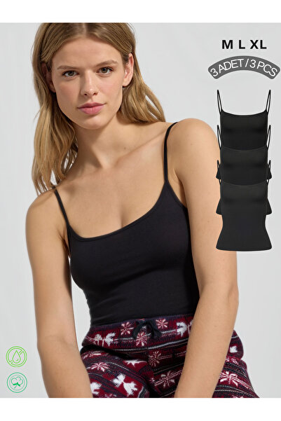 IPL Women's Black Cotton Soft Thin Strap Undershirt (3 Pieces)