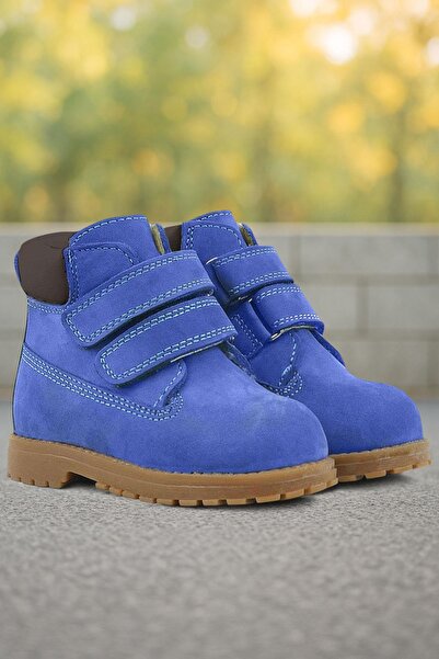 Rakerplus حذاء أطفال بشريط فيلكرو من الجلد الطبيعي باللون الأزرق من نيسون