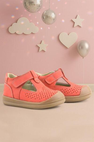 Rakerplus Shaun Genuine Leather Orange Velcro Anatomical Baby Sandals