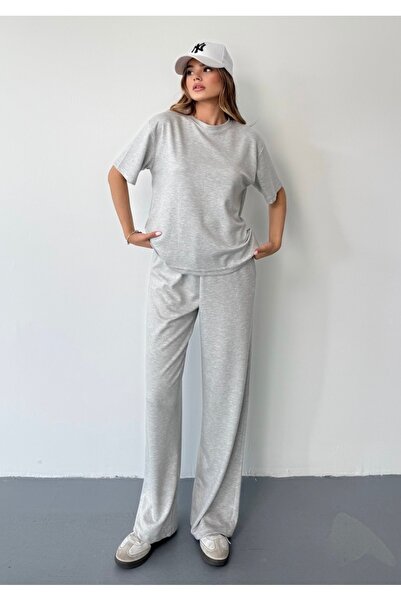BEJNA Set sport cu mânecă scurtă modal gri pentru femei