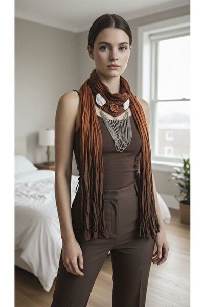 Gönülden Tasarım bumbac moale Eșarfă pentru femei cu detaliu de lanț floral