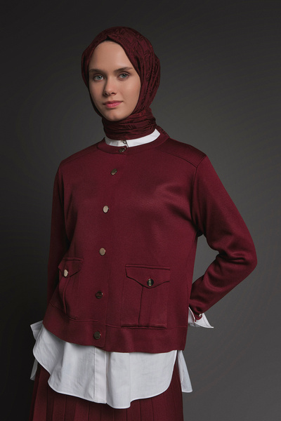 Armine Buttoned Jacket with Pocket Detail and Pleated Skirt Bottom-Top Knitwear Set