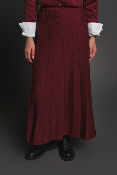 Armine Buttoned Jacket with Pocket Detail and Pleated Skirt Bottom-Top Knitwear Set