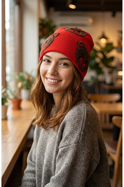 OnMyHead Bear Patterned Long Beanie