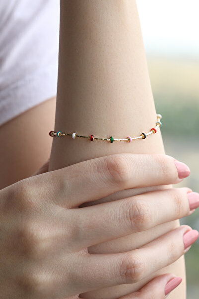 Kolyecik 14 Ayar Altin Renkli Mineli Bileklik