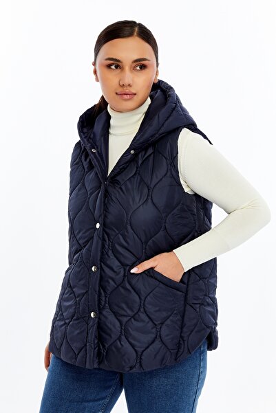 Modabenna Women's Hooded Short Snap Fastener Inflatable Filling Vest