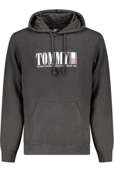 Tommy Hilfiger Men's sweatshirt, black, 100% cotton, embroidered logo, premiu...