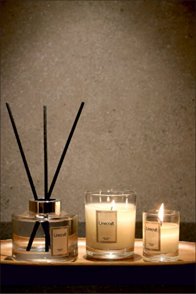 LİNECRAFT Dekoratif Bambu Çubuklu Oda Kokusu 150 cc Ve İkili Mum Set Amber Ko...
