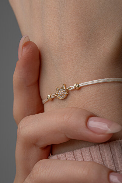 Kolyecik 14 Ayar Altın İpli Kedi Bileklik