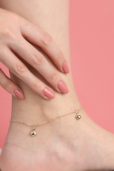 Kolyecik 14 Ayar Altın Deniz Kabuklu Ve Kalpli Halhal