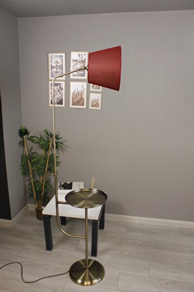 Bamyum Cotella Kumaş Dokulu Kırmızı Eskitme Gövde Lambader Modern Dekoratif Metal Zemin Lambası