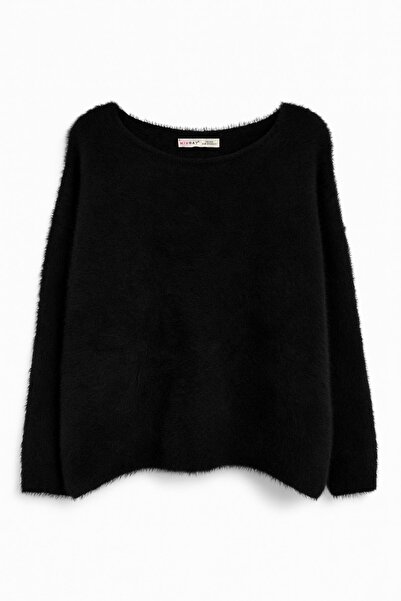 Mixray 6991 Women's Boat Neck Soft Textured Sweater Black