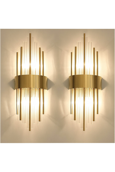 LEDIGANT Set de 2 aplice LED, pentru interior, oțel inoxidabil și sticlă, 45 x 18 cm, auriu