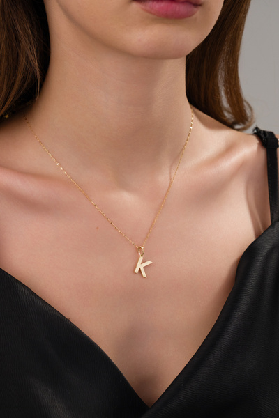 ZEYNEPLİ GOLD 14 Ayar Altın Küçük Füzyon K Harfli Kolye