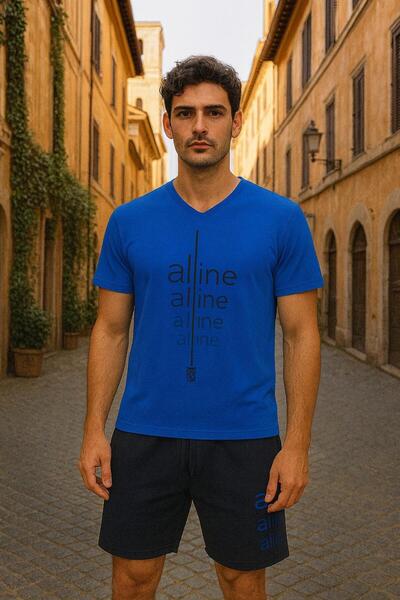 Masimar Set de pantaloni scurți pentru bărbați, cu cu imprimeu fire B, cu decolteu în V, T tricou