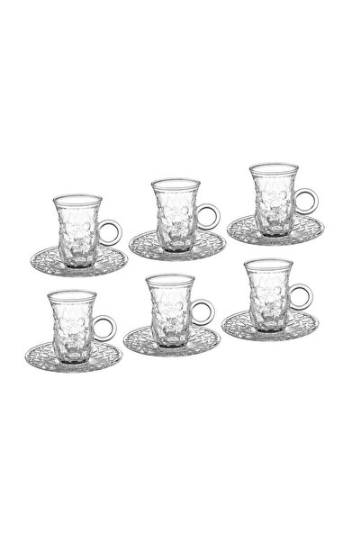 Dania Tea set consisting of 6 cups + 6 saucers made of clear glass with elegant and modern engravings