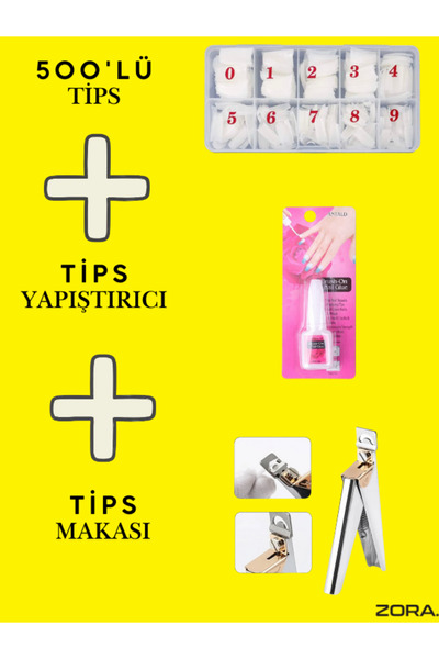 ZORAKOZMETİK TİPS SETİ (TİPS MAKASI-TİPS YAPIŞTIRICI-500'LÜTİPS)