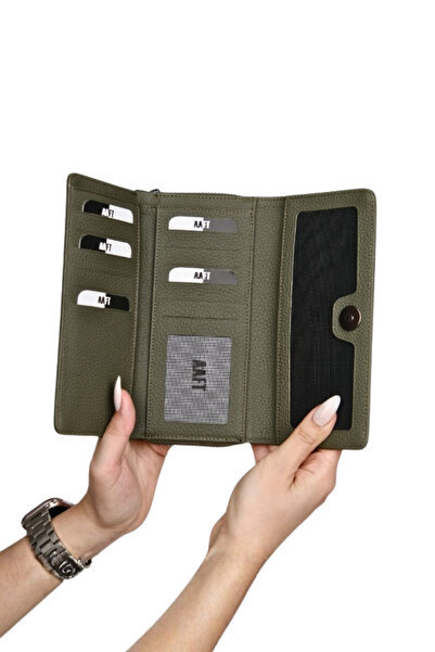 MFT Leather Design Γυναικείο πορτοφόλι με φερμουάρ από γνήσιο δέρμα |   Quartz 2718 - Flother Mat Khaki