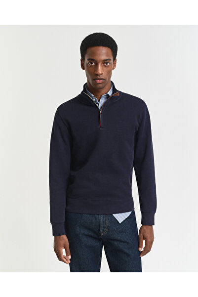Gant Erkek Lacivert Regular Fit Yarım Fermuarlı Sweatshirt